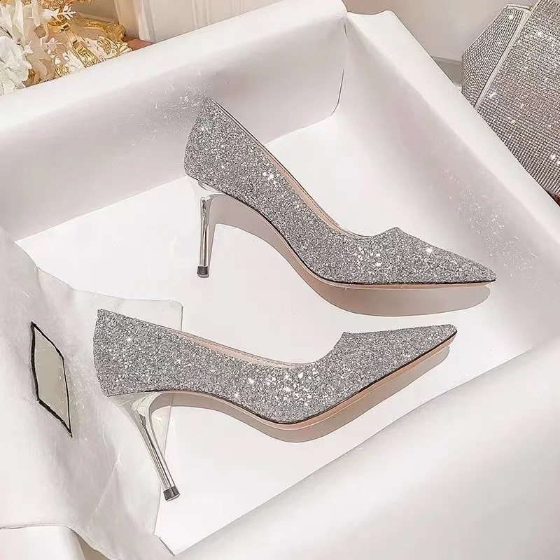 Tacchi alti Donna Scarpe da sposa Sposa Tacchi dorati Eleganti sandali da festa Vestito Strip Pole Dance Sexy Tacchi argento 251204