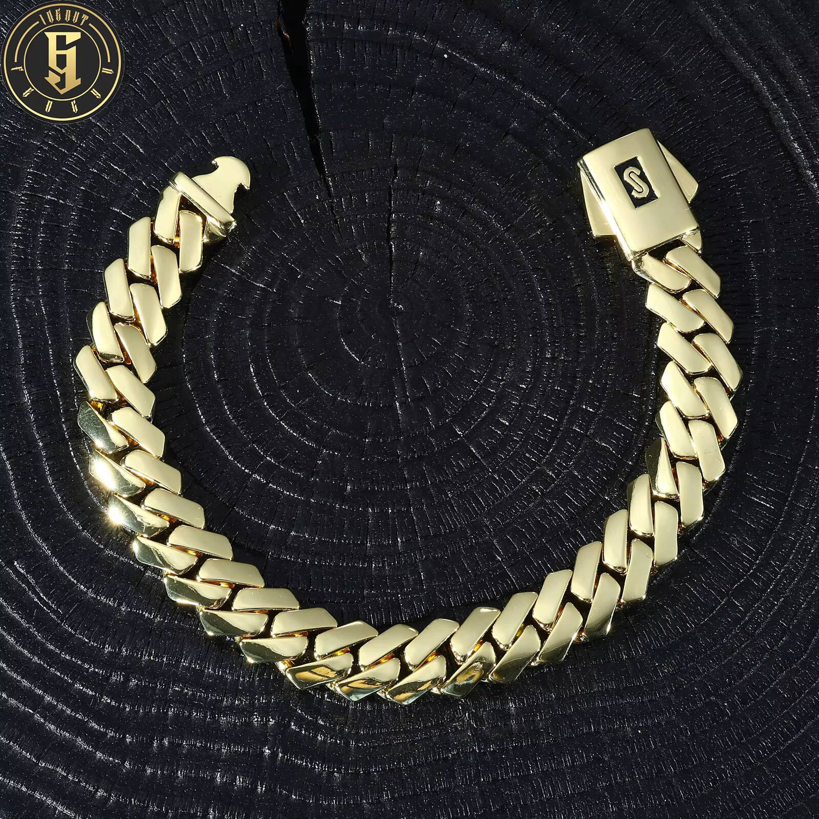 EDGE Plain Lock Monaco Chain Mens Bracelet 14K Gold Plated Miami Cuban Link Bracelet Wholesale Hip Hop Jewelry Cadena