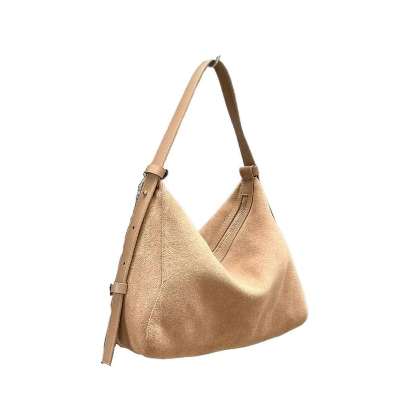 New Autumn/Winter High-Grade Niche Design Hobo Tote Soft Nubuck Cow Leather Female Handbag APRICOT Adjustable Strap Shoulder Bag