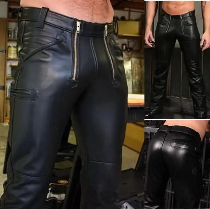 Mens Autumn Winter Pants Punk Retro Goth Slim Casual Long Pants Faux Leather Fashion Casual Solid Color Trousers Pencil Pants 251205
