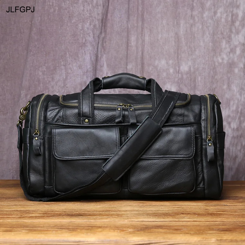 JLFGPJ Mens Top Layer Cowhide Travel Handbag With Large Capacity Casual And Simple Genuine Leather Crossbody Luggage Bag 251201