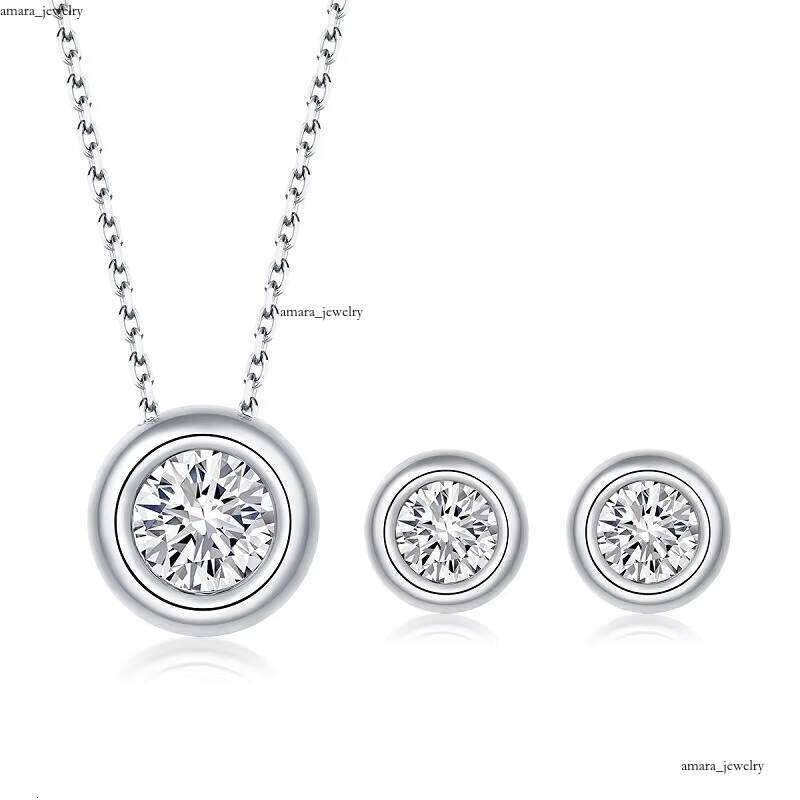 VVS Moissanite Premium Jewelry Set 925 Sterling Silver 0.5 Stud Earrings and 1 CT Carbonite Women's Pendant Necklace