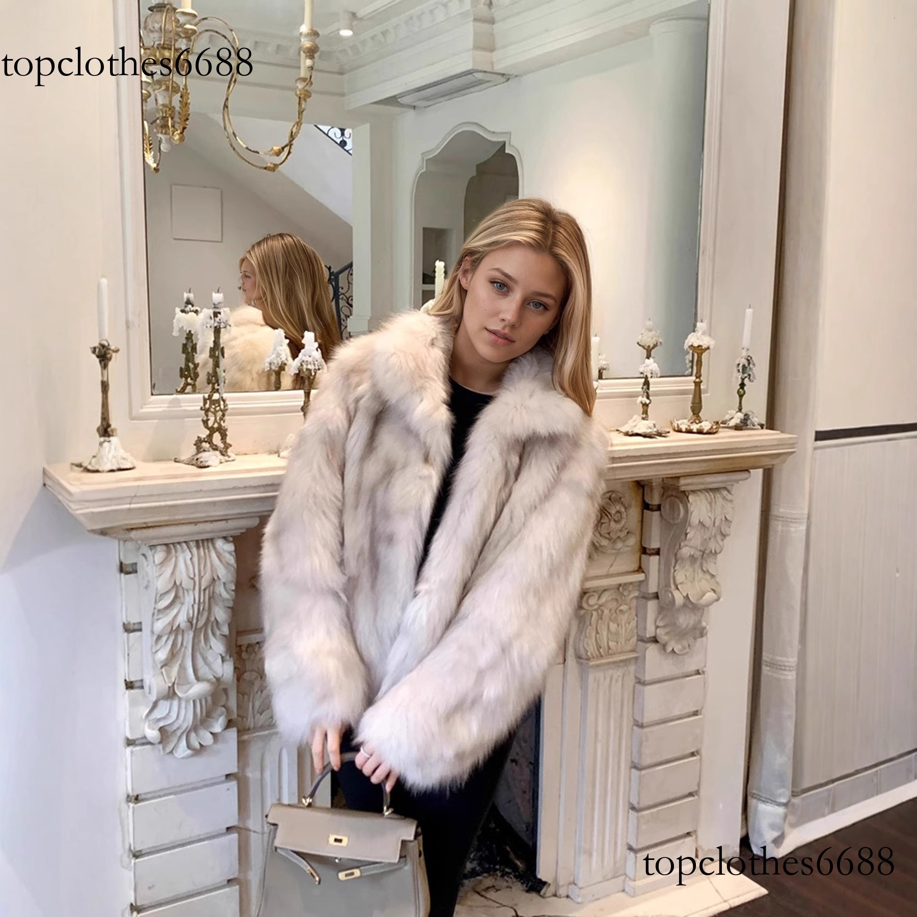 fur coat women Cross-Border Foreign Trade Hot-Selling Convertible Stand Collar Faux Fox Fur Coat Women's Fluffy Fashionable Top Cold-Proof