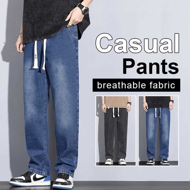 Mens Korean Style Loose Straight Wide Leg Floor Length Denim Jeans 2025Autumn Winter Trendy Versatile Casual Pants Plus Size 5XL M251209