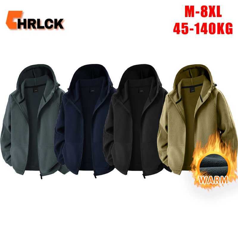CHRLCK Plus Size Mens Winter Fleece Jackets Hooded Warm Casual Fleece Coat Men Outdoor Thick Polar Fleece Jacket Cold W251209