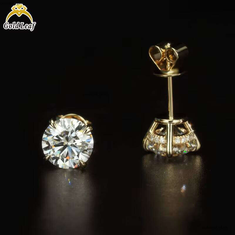 Custom 9K 14K 18K Pure Gold Luxurious Round Lab-Grown Women's VVS Moissanite Stud Earrings