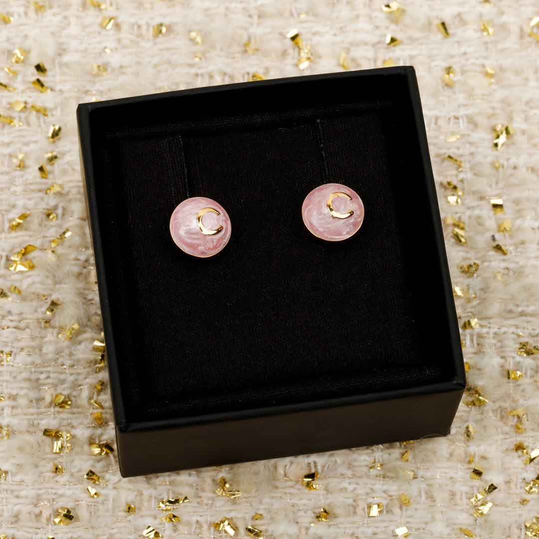 2026 Luxury quality charm small round shape stud earring with pink color design in 18k gold plated have stamp PS6156B