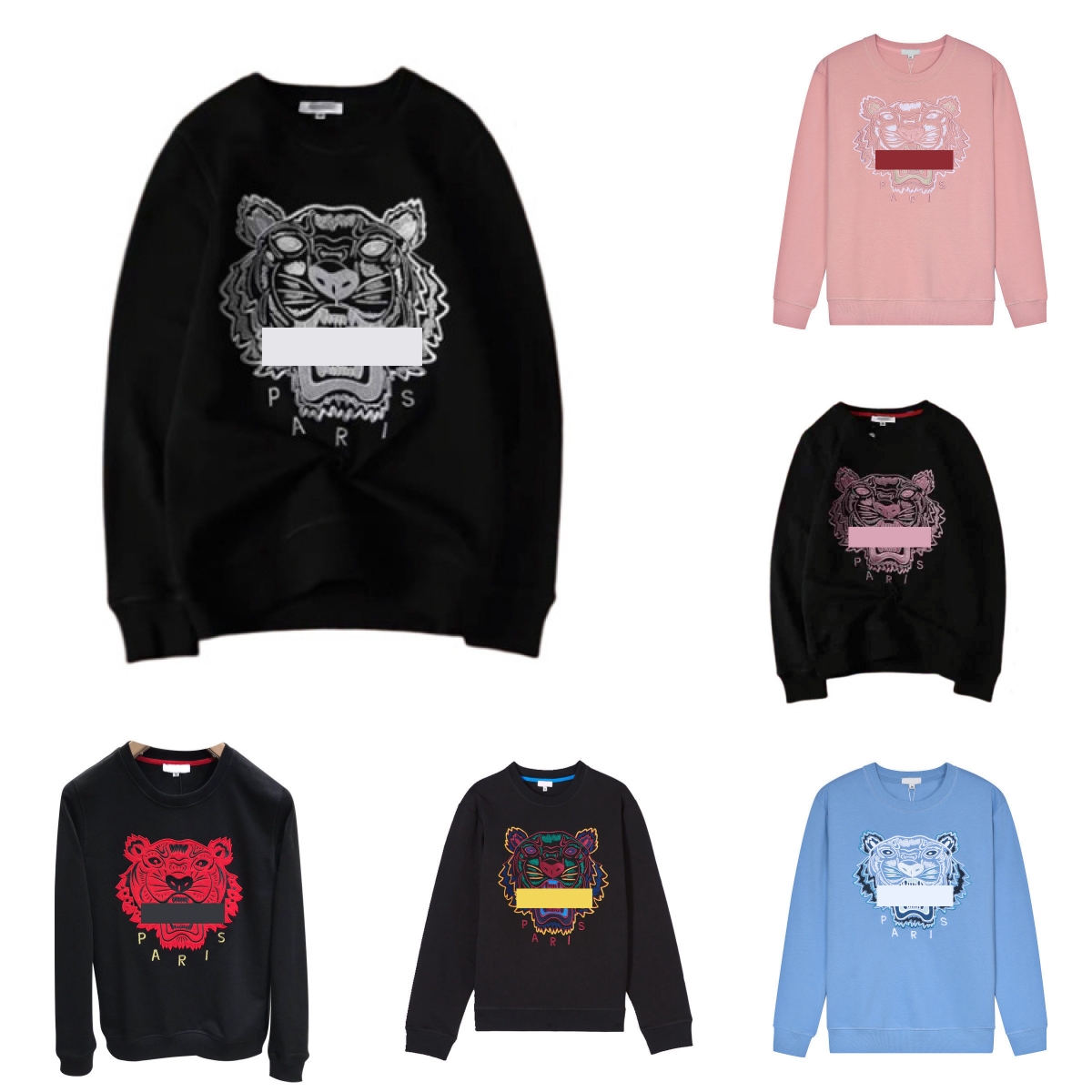 Sweat-shirts de créateurs pour hommes et femmes, surdimensionnés, en pur coton, à col ras du cou, avec broderie de tigre, unisexe, assortis pour