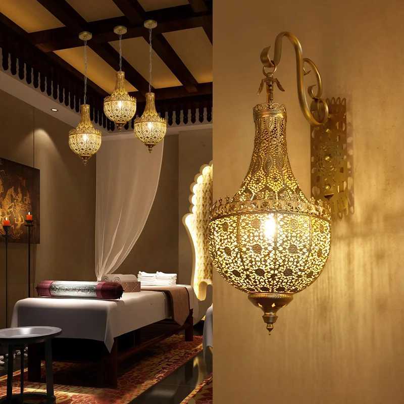 Lámpara de pared de hierro forjado calado dorado de estilo marroquí para restaurante, cafetería, Hotel, dormitorio, pasillo, iluminación decorativa