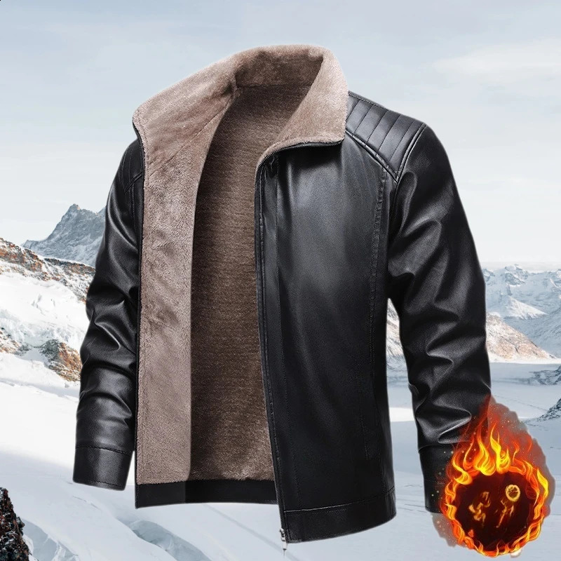 Giacca invernale in pelle foderata da uomo 2025 Cappotto da uomo Top antivento per il tempo libero Streetwear Cerniera Retro Moto Biker Giubbotti 25