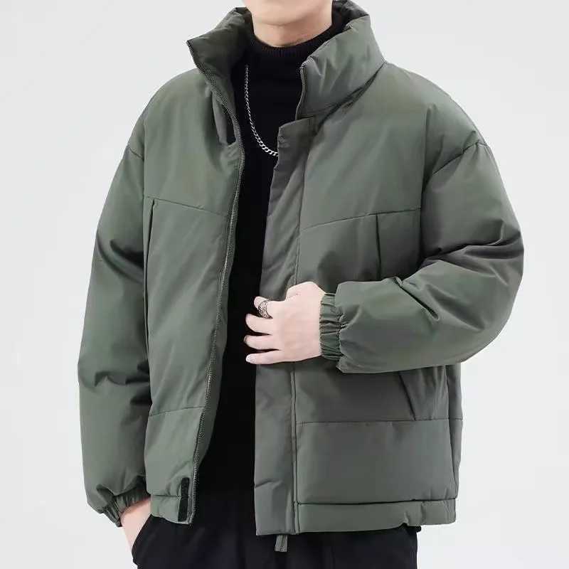 New Simple Mens Cotton Jacket Autumn Winter Casual Trendy All-Match Bread Coat Warm Cotton Outerwear W251209