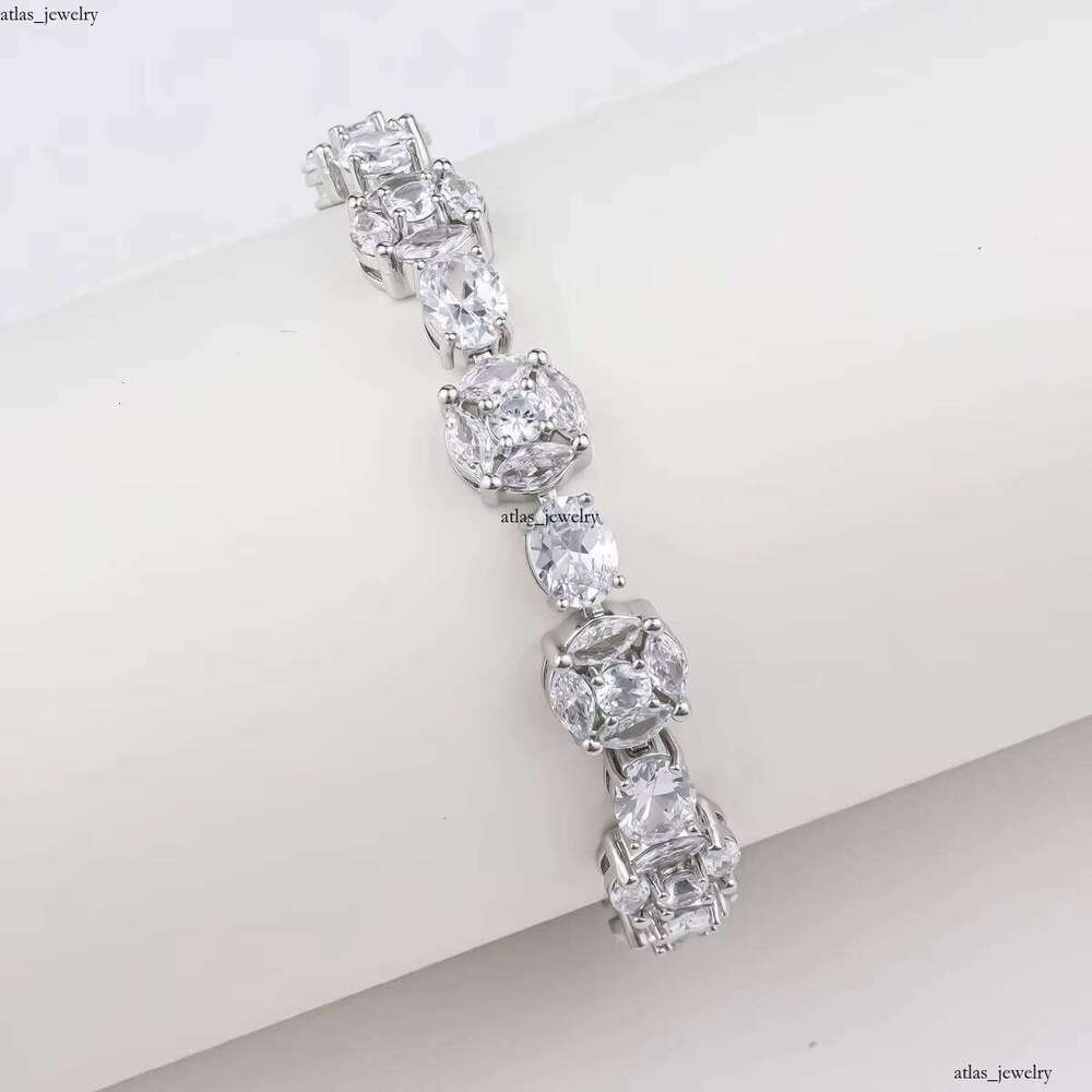 Luxury 18k White Gold Rhodium Plated CZ VVS Moissanite Crystal Link Tennis Bracelet Wedding Bride Wristband Jewelry
