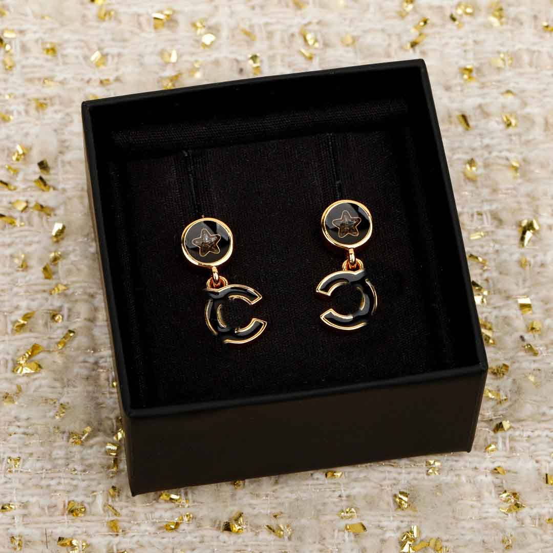2026 Luxury quality charm drop earring with black color design round style in 18k gold plated have stamp PS6149B