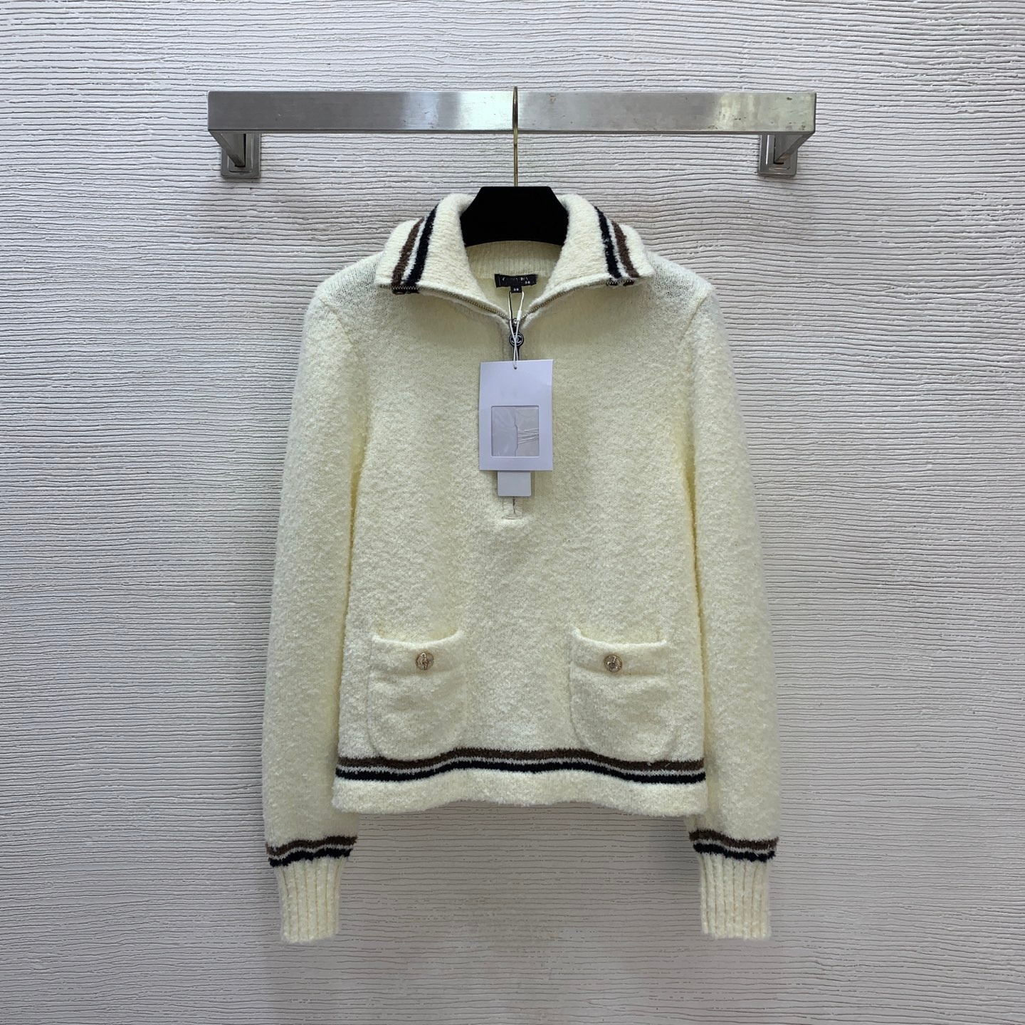sweaters women's Designer sweaters for woman luxurious knitted sweater top - spring and autumn style white half-collared lapel knitted coat