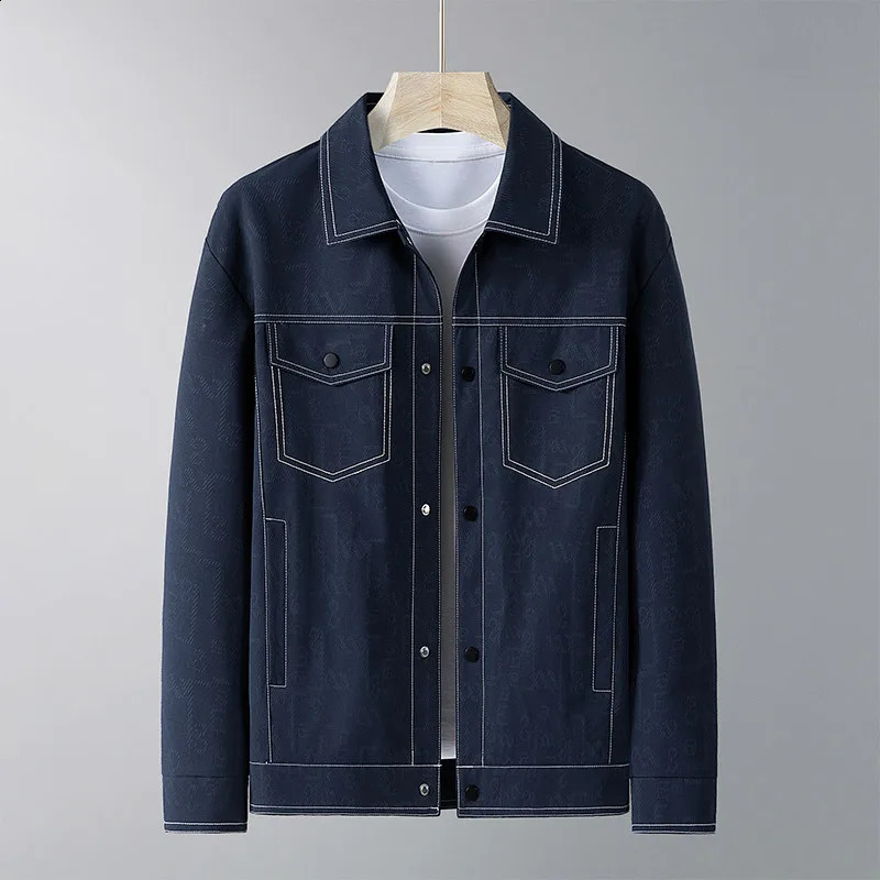 Mens Trendy Lapel Casual Denim Jacket Twill Texture with Clear Stitching Spring Autumn Collection Top 251129