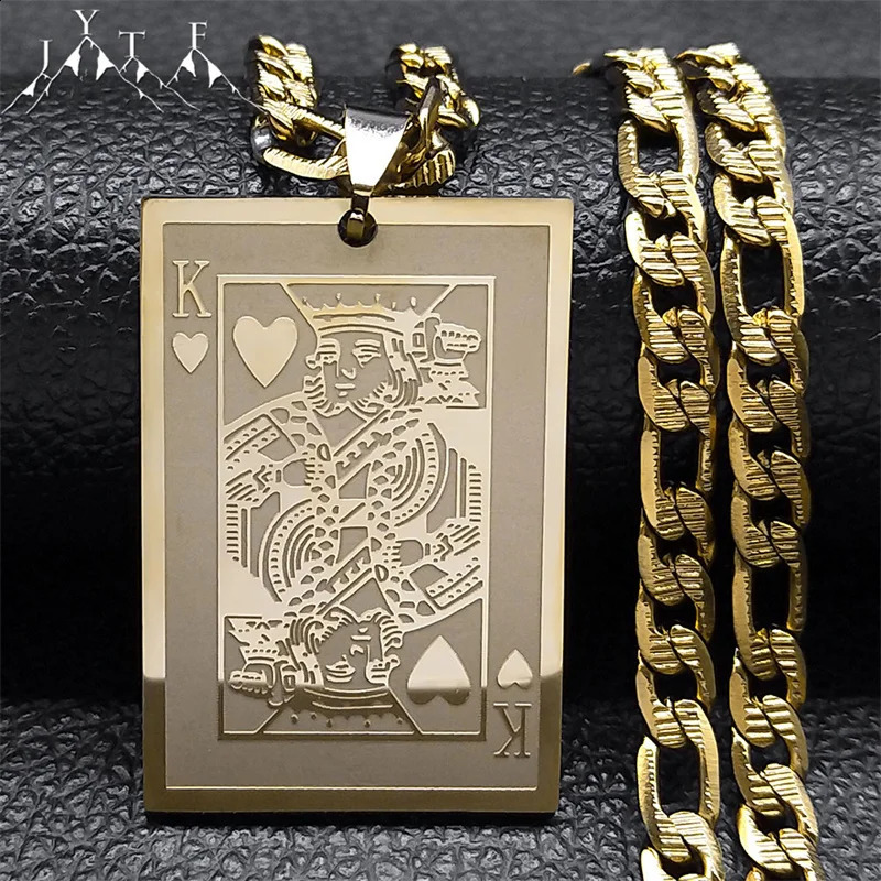 Poker King Spades Hearts K Pendant Necklace for Men Women Stainless Steel Gold Color Hip Hop Punk Necklaces Jewelry N7434S05 251204