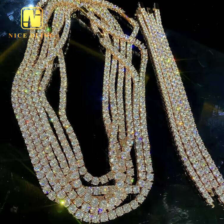 Hot Sale 5mm VVS Moissanite 925 Silver Pass Tester Hip Hop Jewelry Bracelet Necklace Iced Out VVS Moissanite Tennis Chain