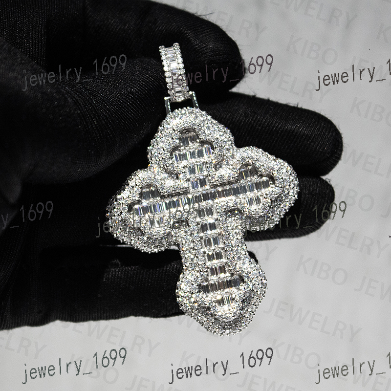 2025 Hot Sale Ten Cross Pendant Moissanites 925 Silver Baguette Cut and Round Cut VVS Moissanite Diamond Pendant