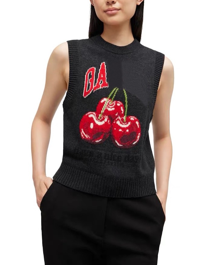 2026 High Quality Women Designer Knitted Vests New Trendy Letter Pattern Print Round Neck Short-Sleeve Casual Versatile Wool Knit Loose Pullover-image-915058247
