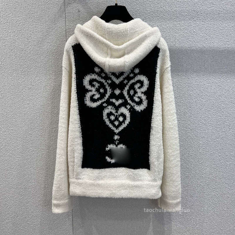 Designer Color-Block Hooded Knitted Long-Sleeve Jacket Casual Lazy Style Slimming Versatile Zipper Cardigan Autumn Winter Zw66217 0285