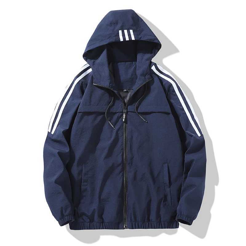 Three bar mens hooded jacket windbreaker jacket autumn and winter new thin outdoor sports mountaineering jacket trend W251209