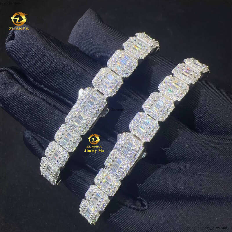 Hot Sale Fashion 9mm Luxury 925 Sterling Silver Iced Hip Hop Jewelry VVS Moissanite French Long Stick Cluster Tennis Chain Bracelet