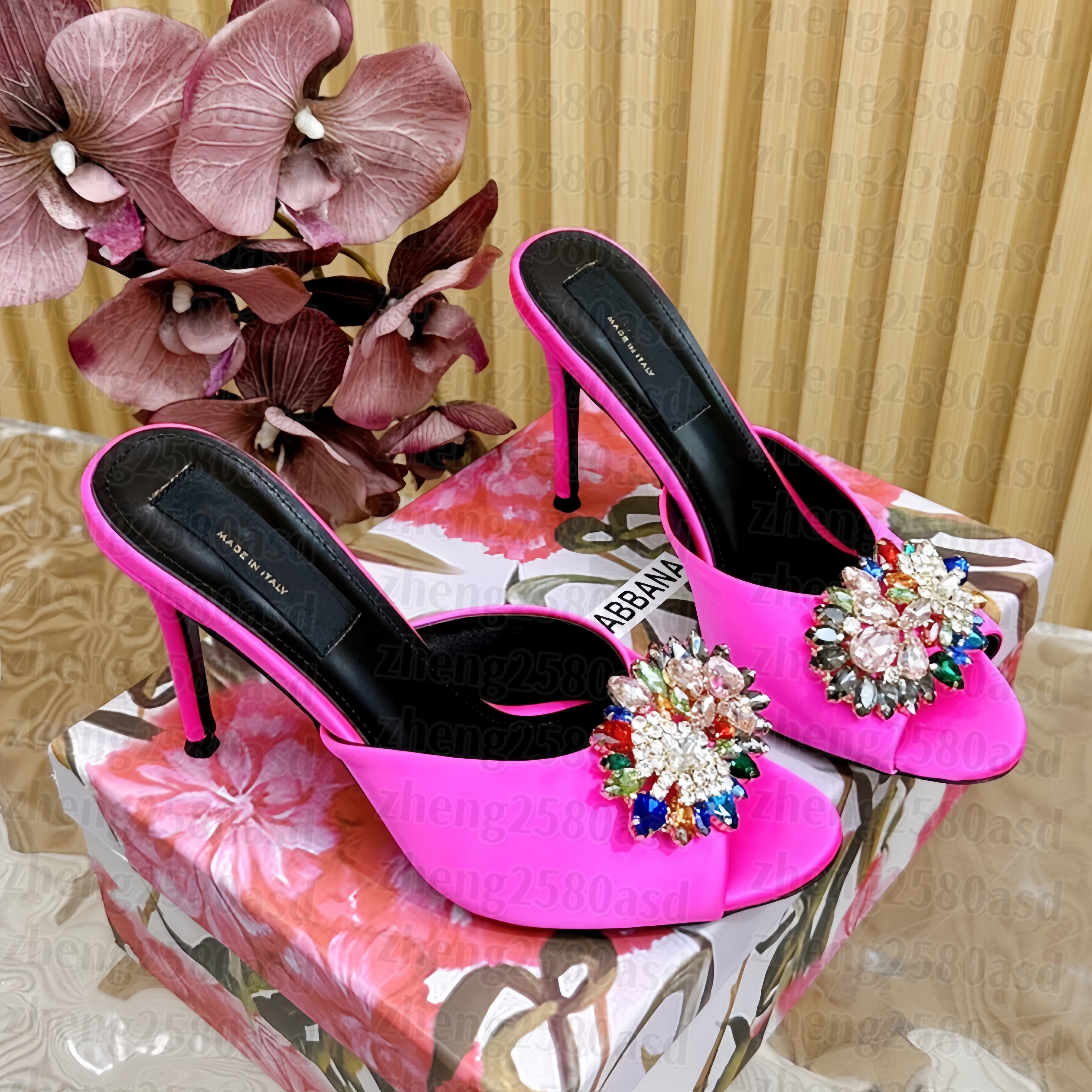 High heel Denim Sandal leopard print rainbow Womens Designer slipper mule Sliders prom dress shoe Sexy Stiletto Kitten heel Pump Luxury beach slingb