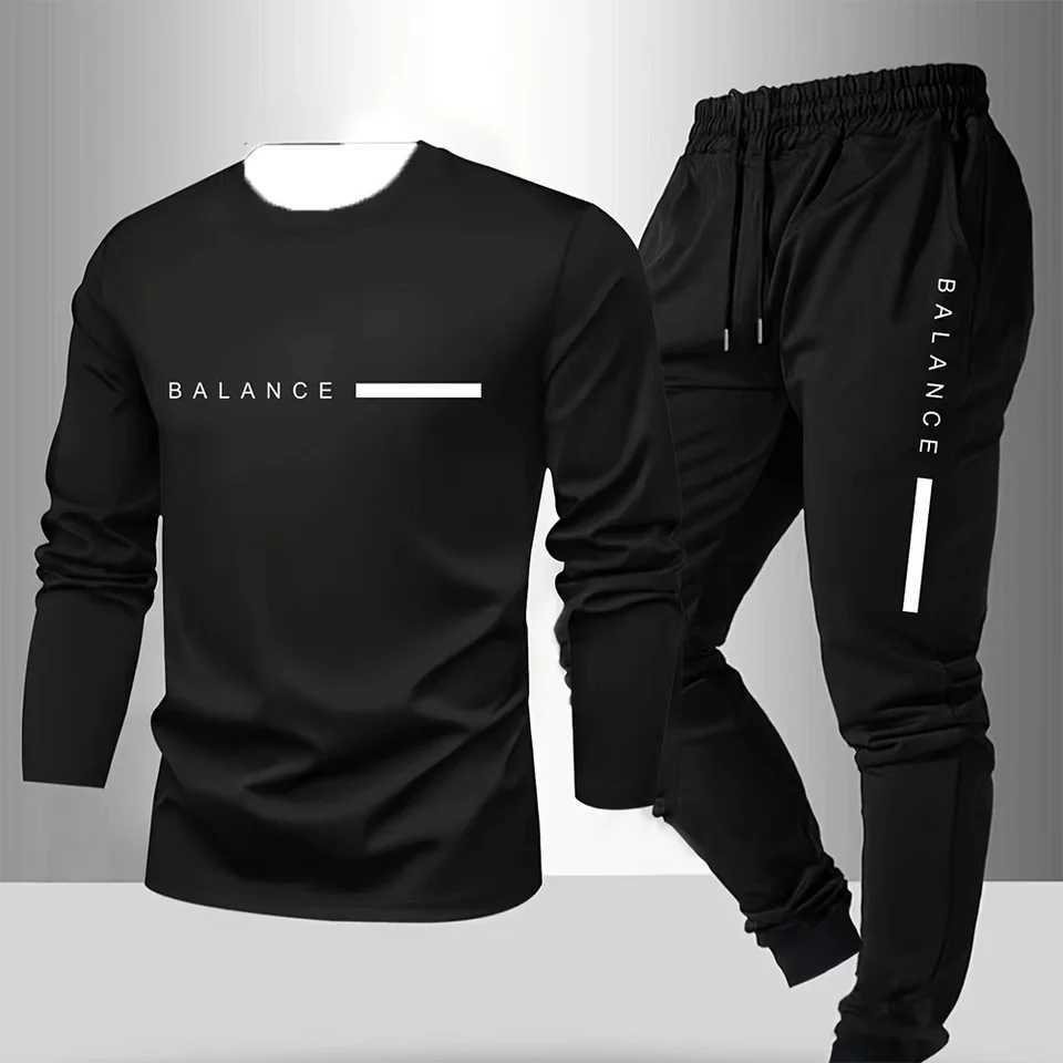 New Basic Autumn And Winter Mens Long Sleeved T-shirt Long Pants Casual Sports Suit Fashionable And Comfortable home wear M251210