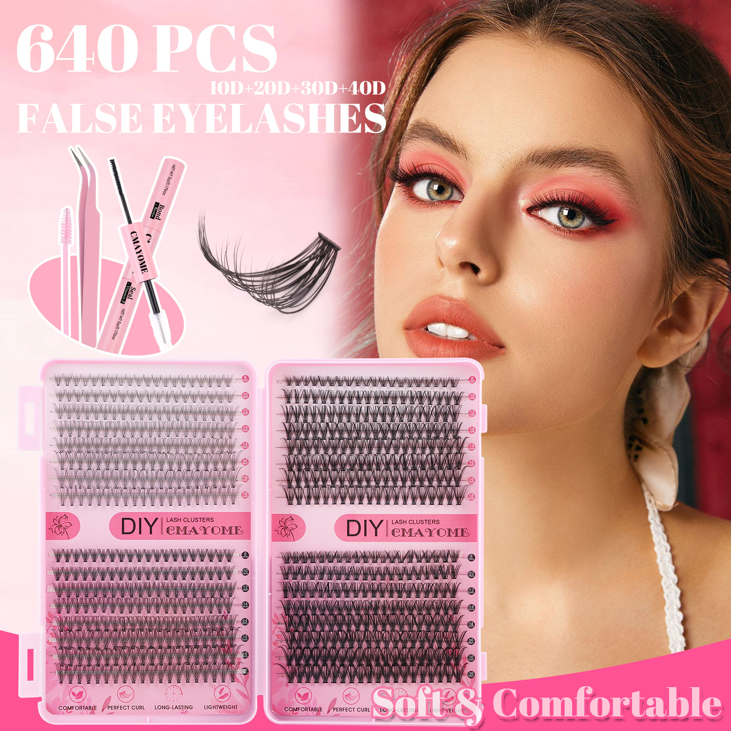 DIY Cluster Lashes Kit 640Pcs Individual Eyelashes Slender & Dense Handmade Reusable D Curled DIy Segmented Eyelash Extensions Accessory for Wome-image-1087846190