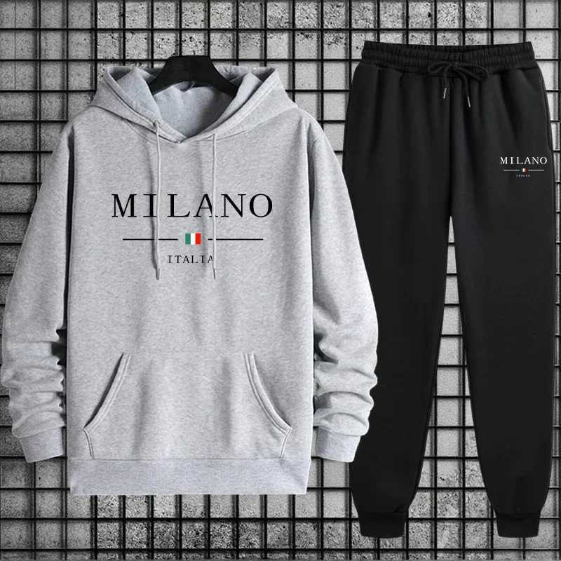 2025 New Trendy Men Sports Set Hooded Sweatshirt and Jogger Pants Autumn Winter Casual Fashion Hoodie Tracksuit Mens Clothes M251210
