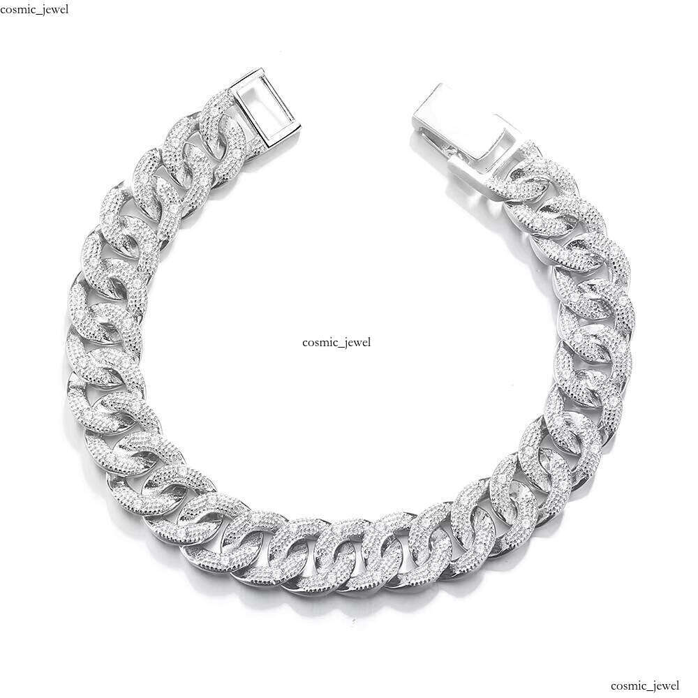 Trend 2025 S925 Sterling Silver Fine Jewelry White Gold VVS Moissanite Cuban Men's Chain Bracelet