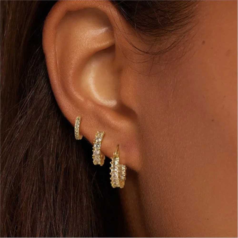 3pcs/set 14K Gold-Plated Rhinestone Cubic Zirconia Hoop Earrings for Women Chunky Small Earring Set Huggies Daily Jewelrys GiftsXJ251210-image-1087969807