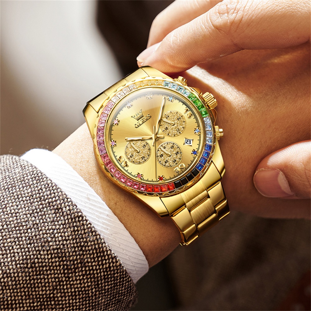 OLEVS luxury New Fashion Rainbow Circle Quartz Watch Hot Selling Multi functional Men's Watch three eye calendar quartz mens watch