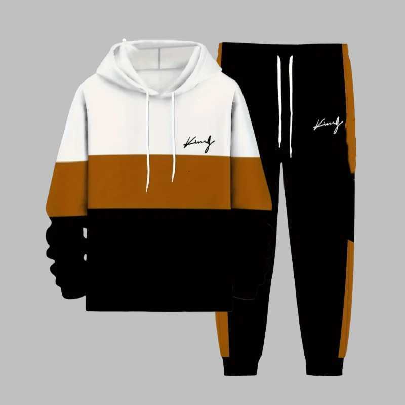 Autumn/Winter Y2K Mens Sportswear Set Striped Splicing HoodiePants Mens Set Comfortable Casual Breathable Street Wear M251210