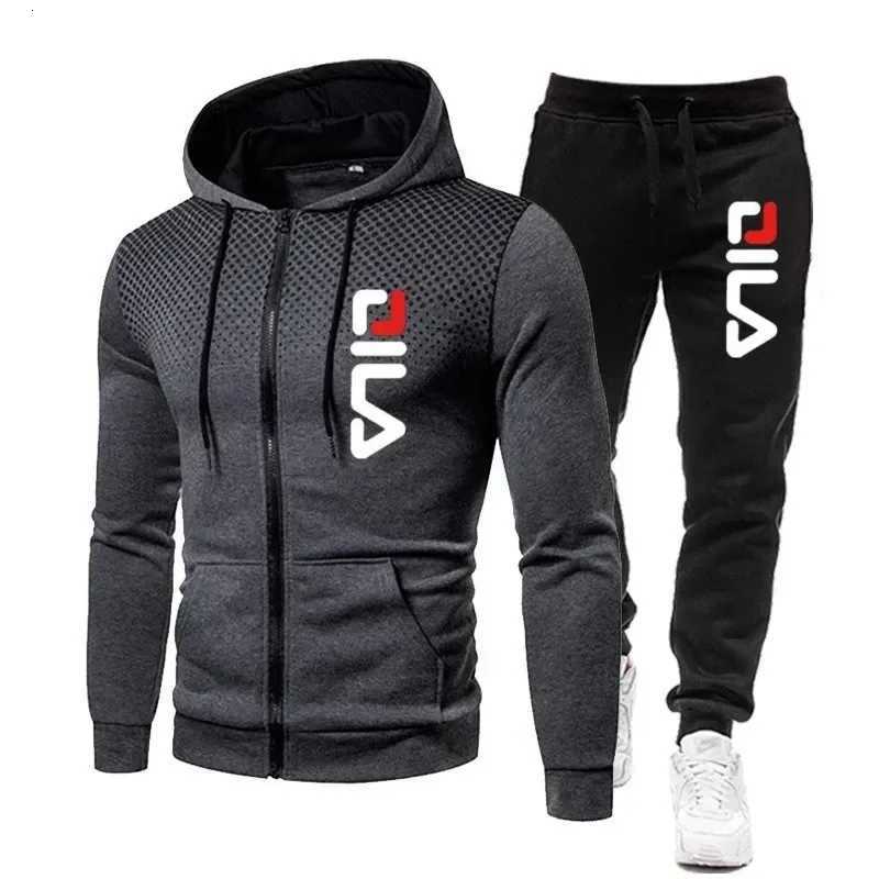 Mens TracksuitsSweatpants Two Pieces Suits 2025 Winter Print Zipper Hooded Sweatshirt Casual Fitness Jogging Sports Pants Sets M251210