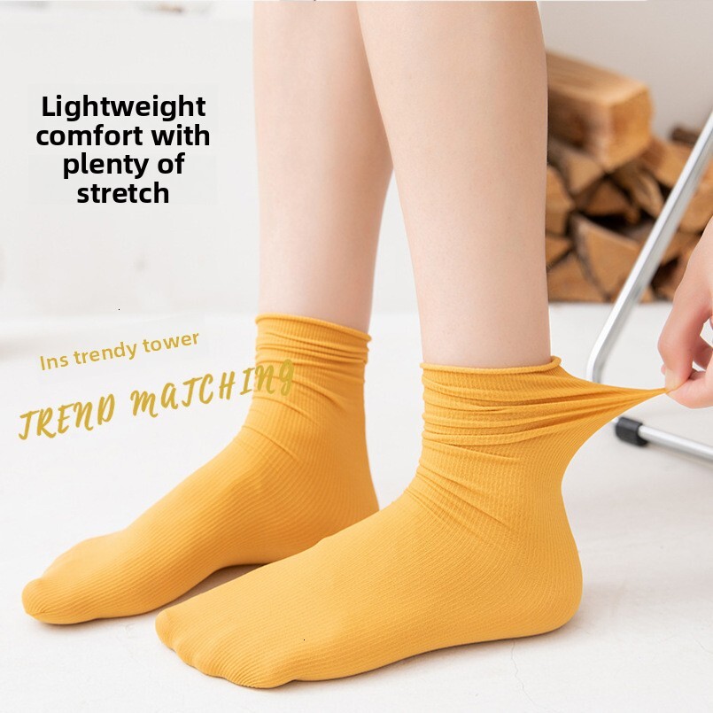 Spring and Autumn Velvet Pile for Women, Thin Ice Japanese Style Cute Ins Trend Internet Celebrity Socks, JK Mid-Calf Rolled Socks