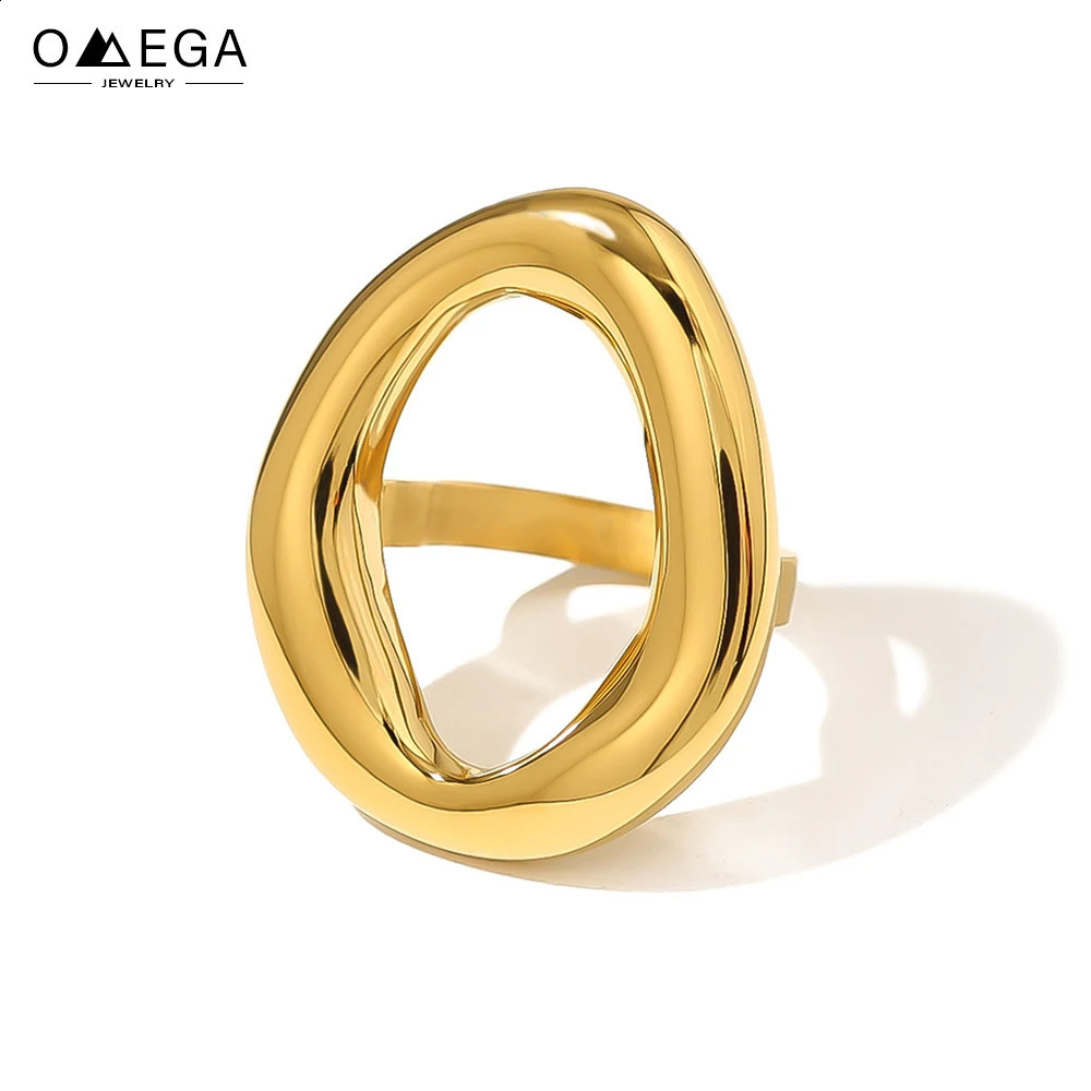 Geometric Aesthetic Chunky Rings For Women Stainless Steel Gold Color Waterproof Womens Large Ring Simple Hyperbole Female Ring251209
