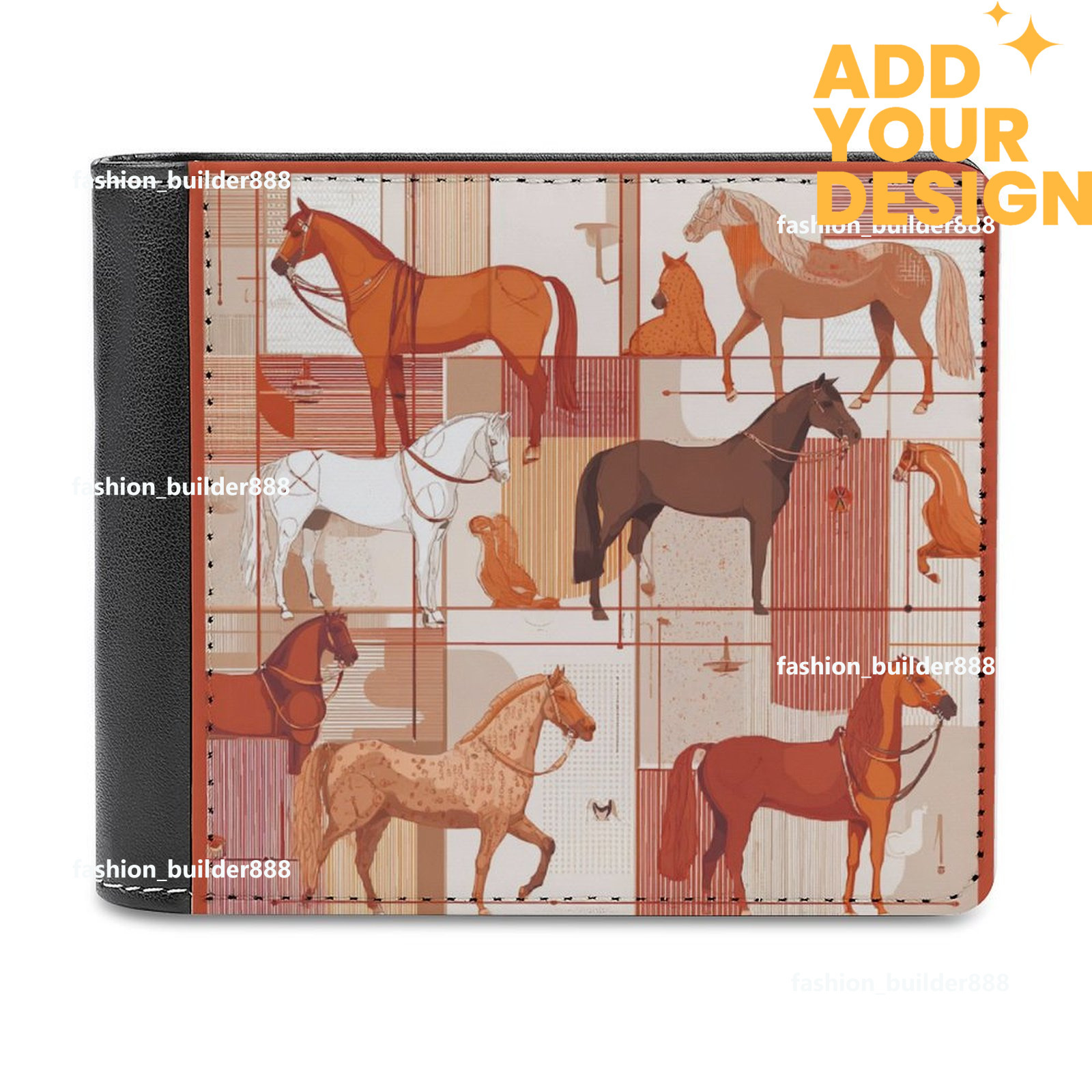 Custom Designer H Top Grain Leather Wallet Luxury Horse Pattern for Men Extra Capacity Bifold Wallet Ultra Strong Stitching Slim Billfold with 7 Car