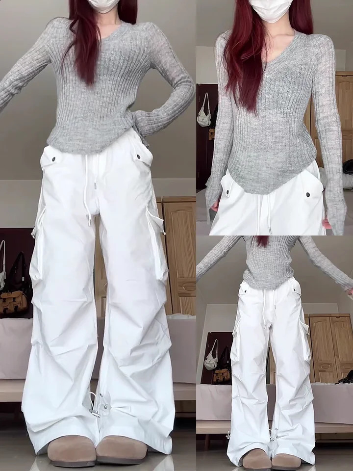 American retro work pants n sense white casual sun protection quick drying wide legs Vibe paratrooper s 251129