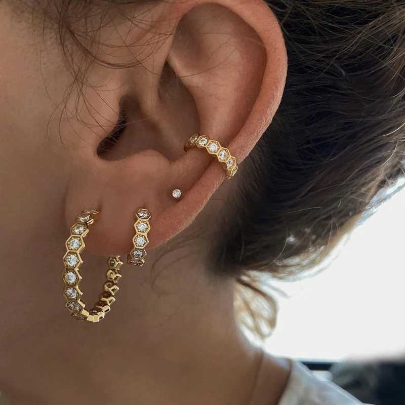 TIANDE Gold Color Geometry Hexagon Hoop Earrings For Women Exquisite Zircon Ear Cuffs Huggies Earrings 2023 Fashion JewelryXJ251210-image-1087969544