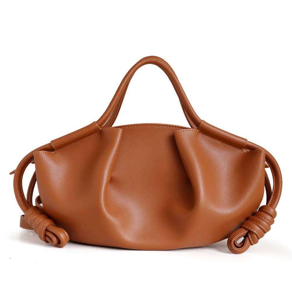 Genuine Leather Cloud New Luxury Design Cowhide Pleated Drawstring One Shoulder Crossbody Bag Fashion Ladies Handbag