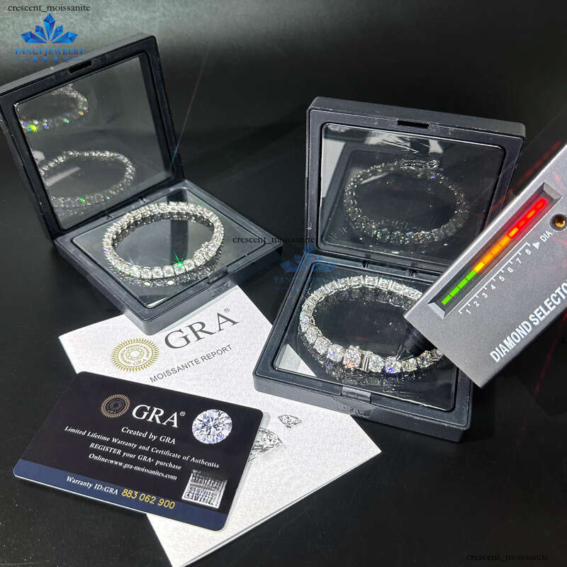 Premium Jewelry Women's Micro Pave D VVS Lab VVS Moissanite Cuban Chain Iced 925 Silver Hui Stone Tennis Bracelet
