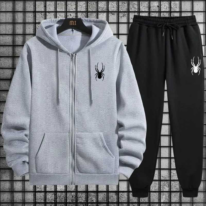 Mens 2-Piece Set of Sandals Hooded Sweaters and Sandal Pants Casual Zipper Urban Sportswear Mens Autumn/Winter Suits 2025 New M251210