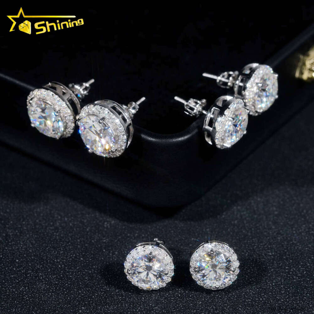 Hot Sale Hip-Hop Style 6.5mm 8mm 9mm 925 Silver Halo Design Silicone Stone VVS Moissanite Stud Earrings