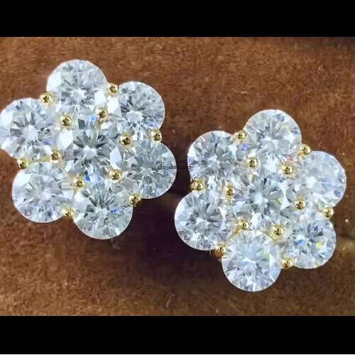 VVS Moissanite In Stock Icy Flower Cluster Screw Back 925 Sterling Silver 5mm Round Cut VVS D Color Silicon Stone Stud Earrings