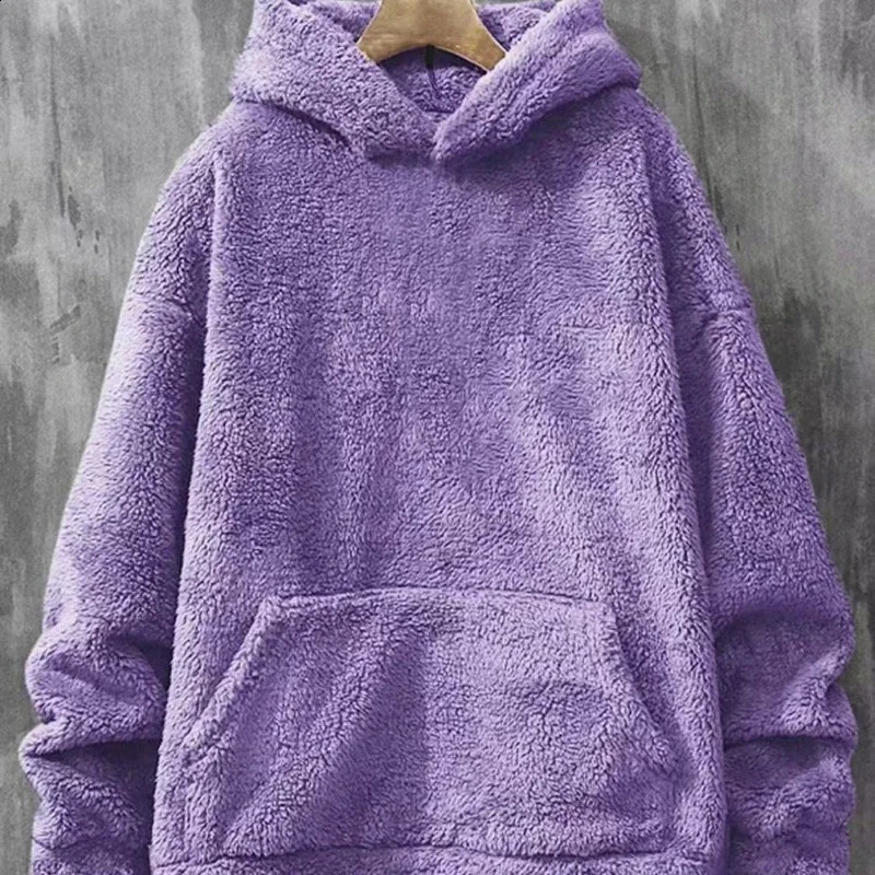 Purple Plain Male Hoodie With Pockets Coral Fleece Sweat Shirt Clothing Deals Novelty And er Tops Mens Hooded Sweatshirt 251205