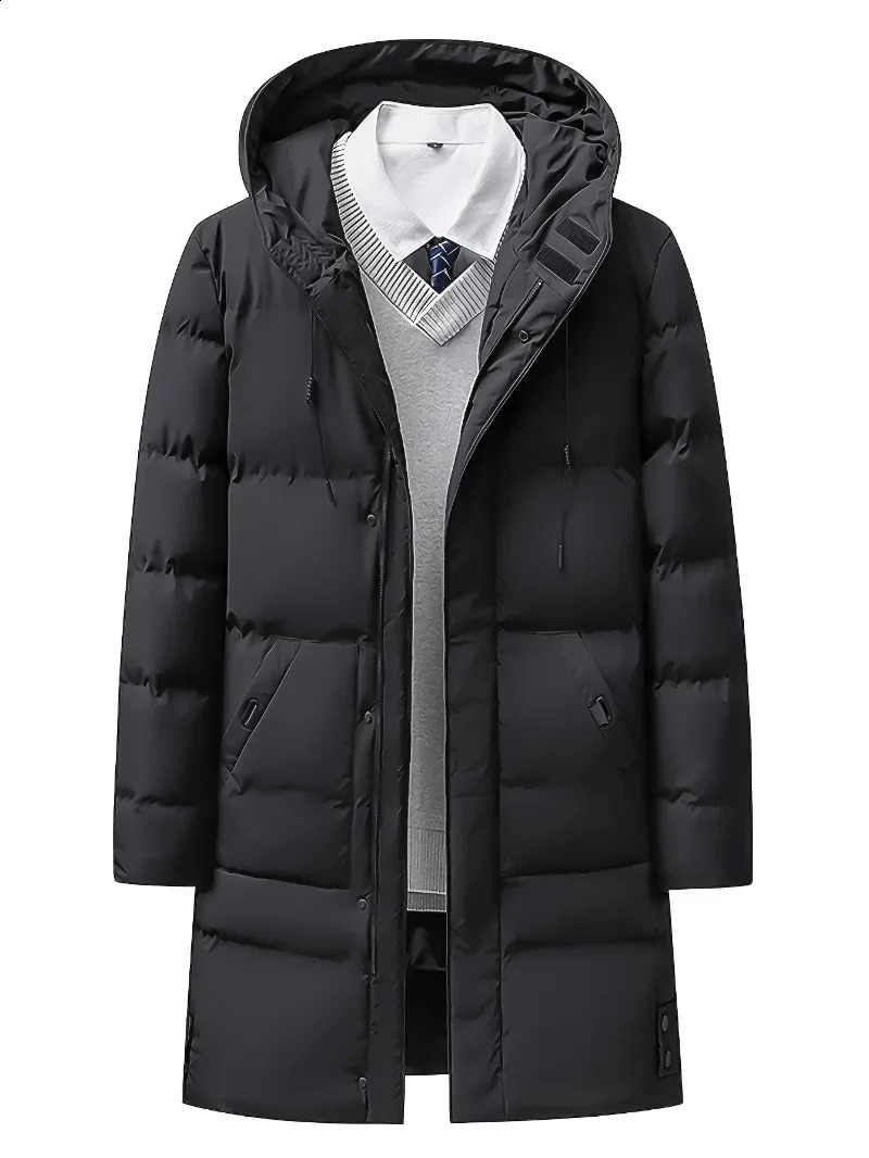 Cappotto invernale da uomo pesante giacca antivento per il freddo con cerniera a tutta lunghezza con cappuccio lunga formalità ampie tasche frontali