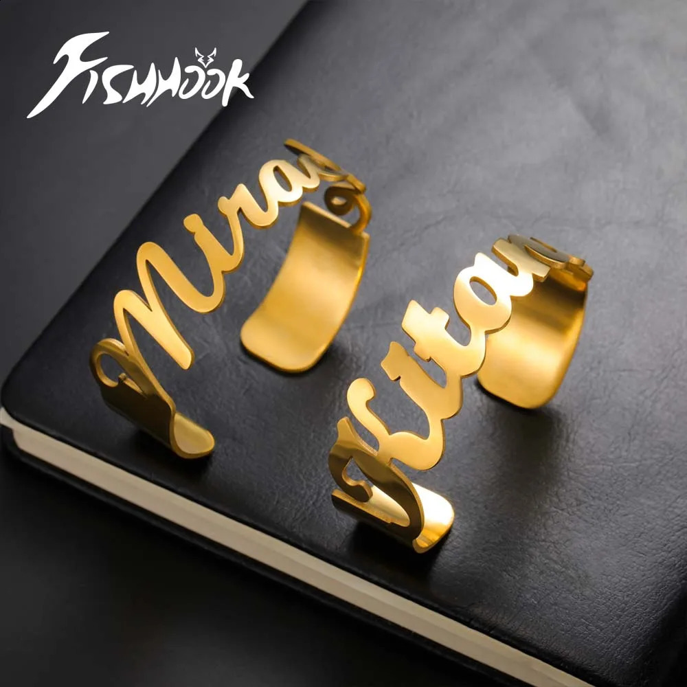 Big Bangle Custom Name Personalized Bracelet Cuff Gift for Women Men Father Day Mother Stainless Steel Rose Gold Color Jewelry 251210
