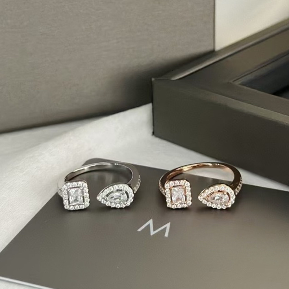 Band Rings M Brand Designer Sweet Diamond Waterdrop Rings for Women in 18K Rose Gold with Full Diamonds Adjustable Opening Ring for Girls Luxury