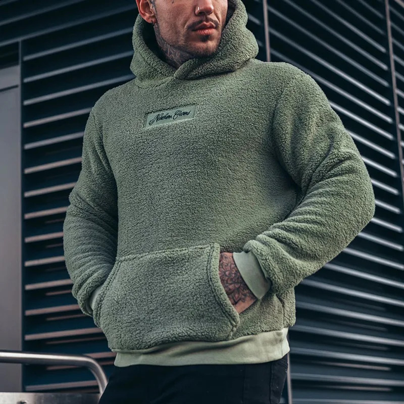 Mens Sweatshirt Solid Color Jacket Autumn Winter Hooded Top Plush Sweatshirt Men 251205